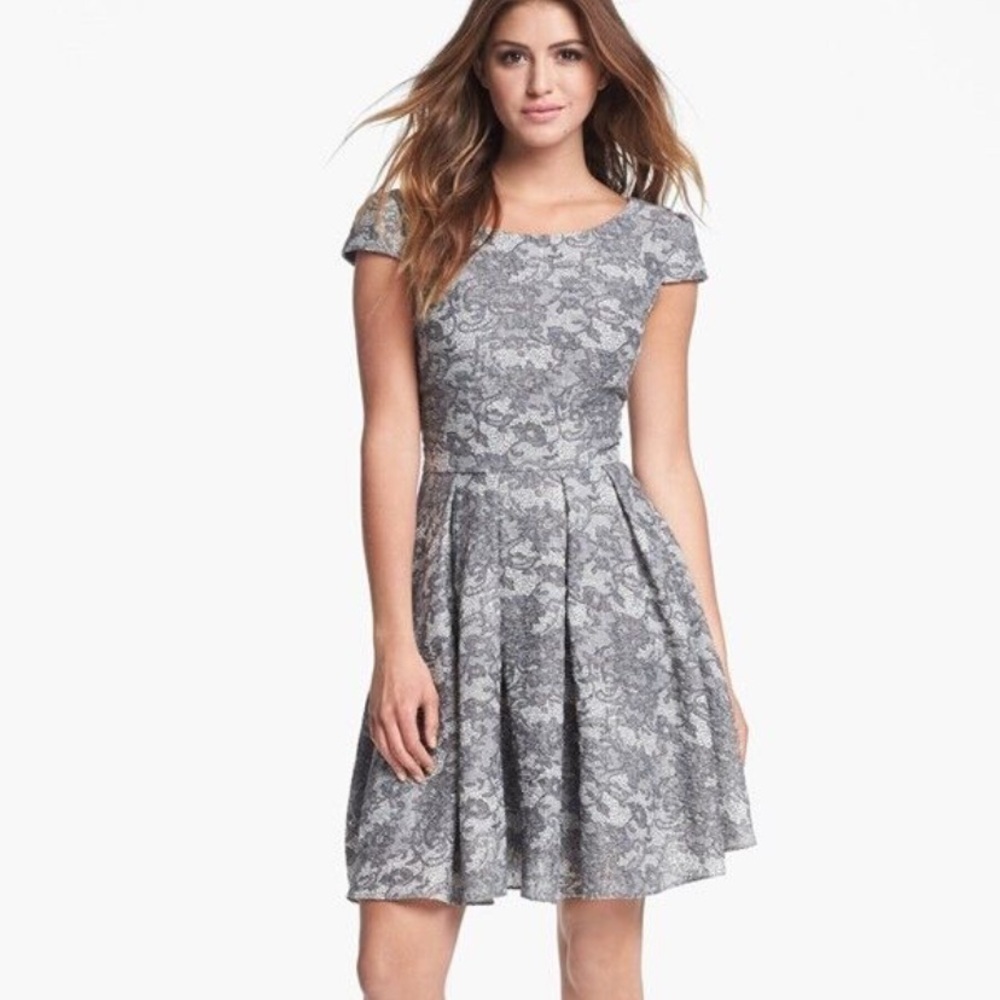 Betsey Johnson | Lace Print Fit and Flare Mini Cap Sleeve Dress Size 10